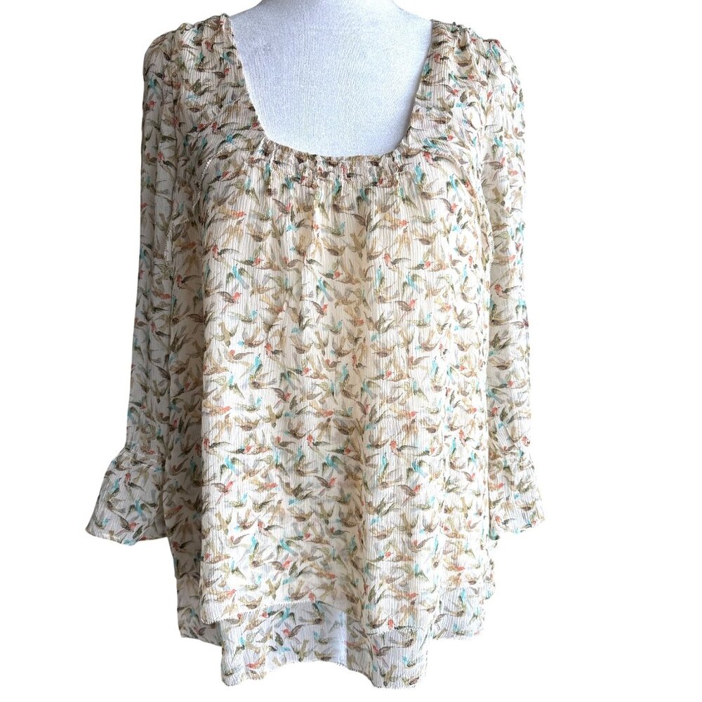 Leifsdottir Anthropologie 100% Silk Lined Blouse Top Shirt Sparrow Size 6 Boho